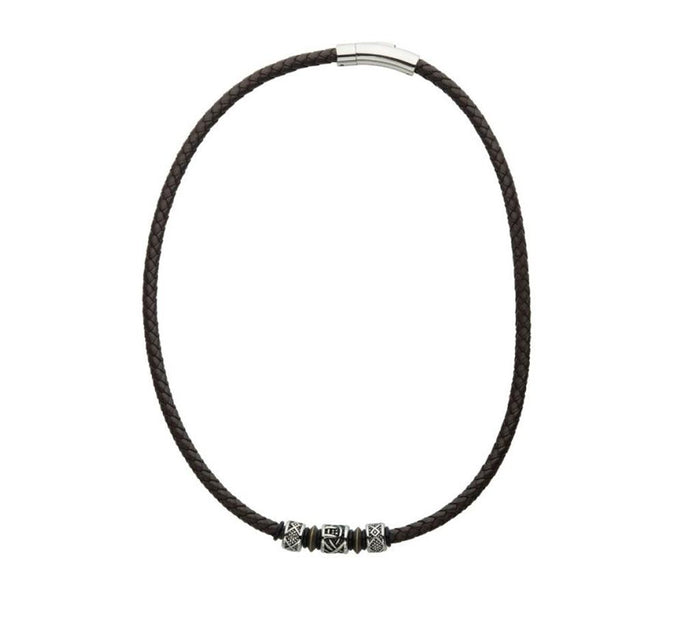 Brown Full Grain Cowhide Leather Braided Necklace