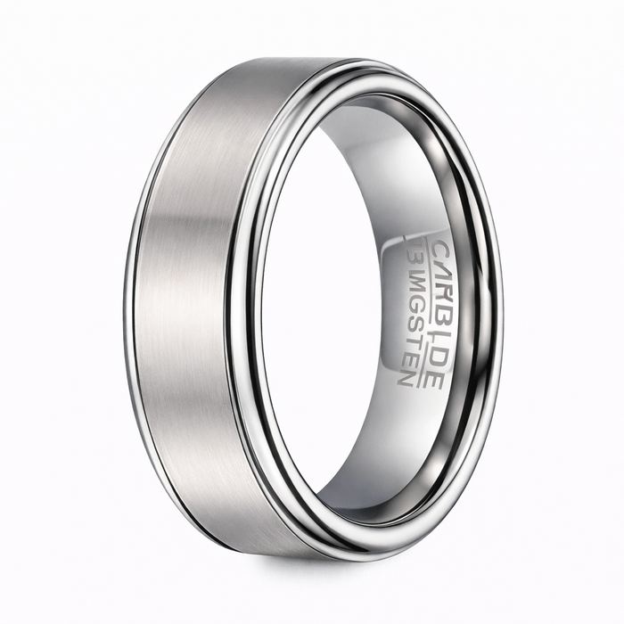 Brushed Finish Tungsten Wedding Band for Men, Rounded Edges | 8mm