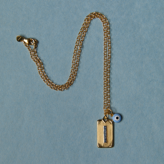Mini Blue Enamel Evil Eye Charm with Carpe Diem Charm