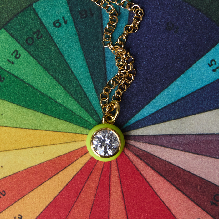 Chartreuse Enamel Bezel Charm Necklace