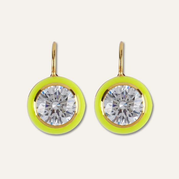 Chartreuse Enamel Bezel Drop Earring
