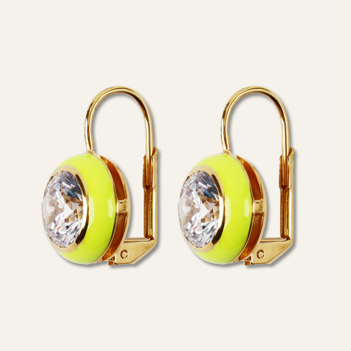 Chartreuse Enamel Bezel Drop Earring - Side