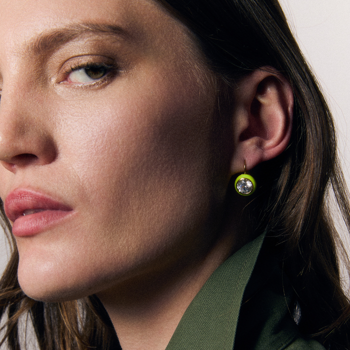 Chartreuse Enamel Bezel Drop Earring