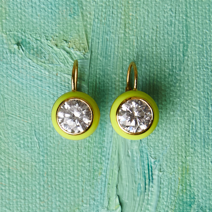 Chartreuse Enamel Bezel Drop Earring