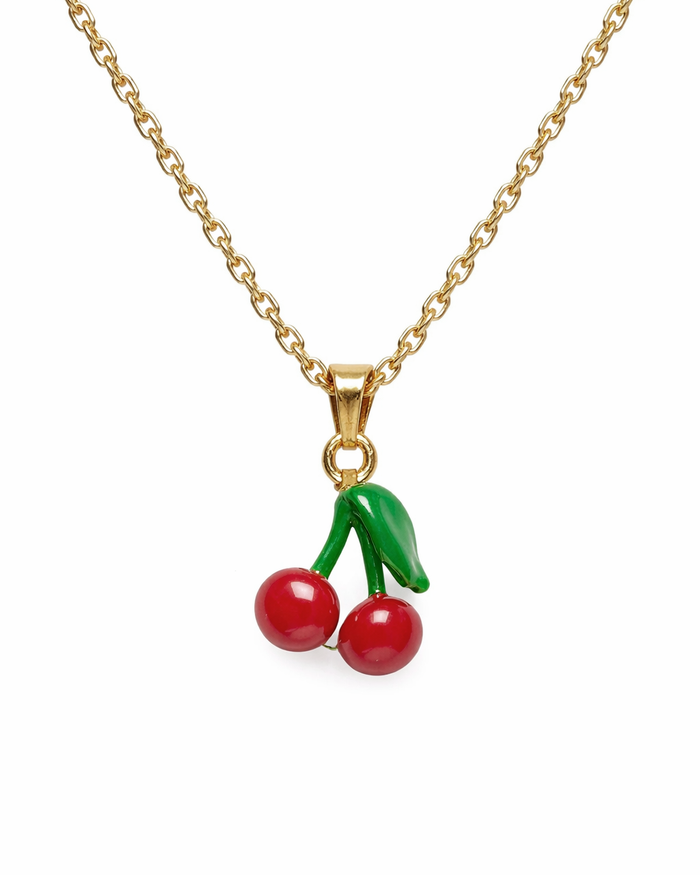 925 Sterling Silber Kette 14K vergoldet mit Kirschen Anhänger, Damen Halskette, verspielter Sommer Schmuck
