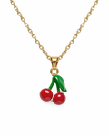 925 Sterling Silber Kette 14K vergoldet mit Kirschen Anhänger, Damen Halskette, verspielter Sommer Schmuck
