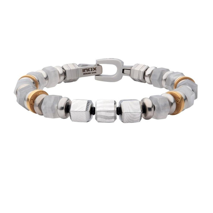 'CHUGI' Duty And Loyalty 8mm Mokume Gane And White Quartz Beads Bushido Virtue Bracelet