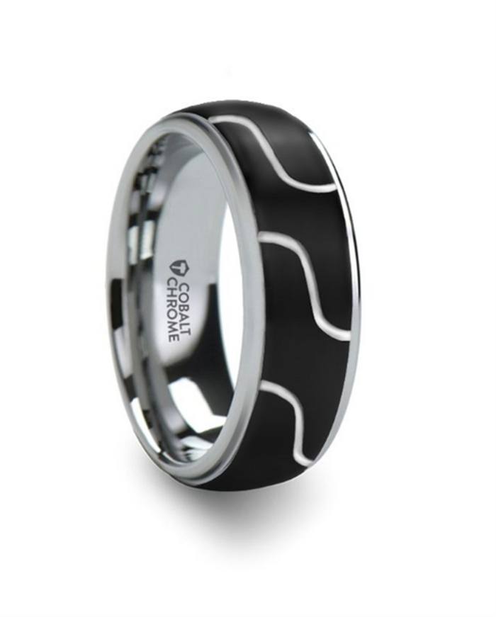 Cobalt Chrome ‘Fusion’ 8Mm Diagonal Pattern And Polished Edge Wedding Band