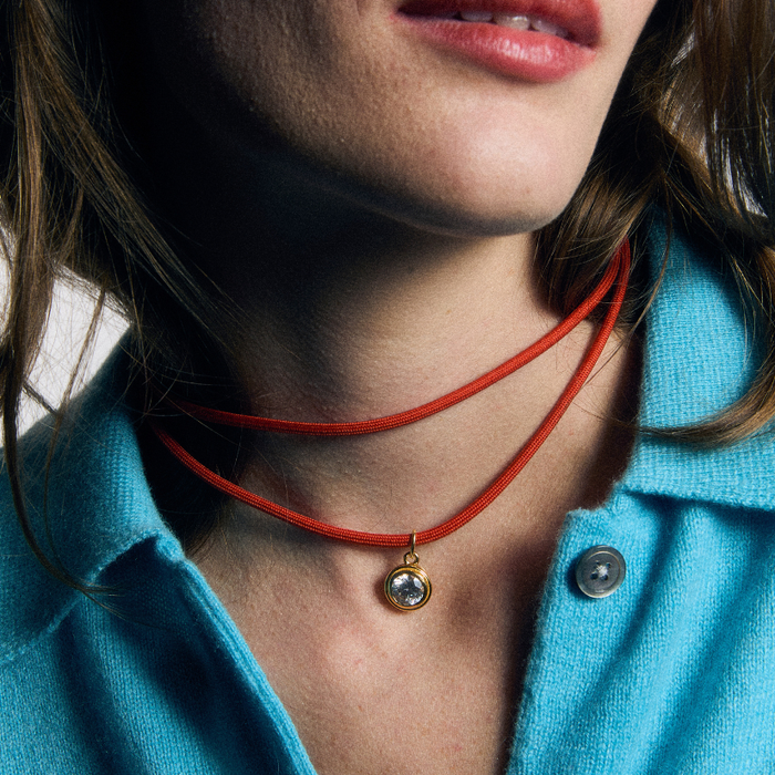Coral Red Necklace Cord with Large Bezel Charm