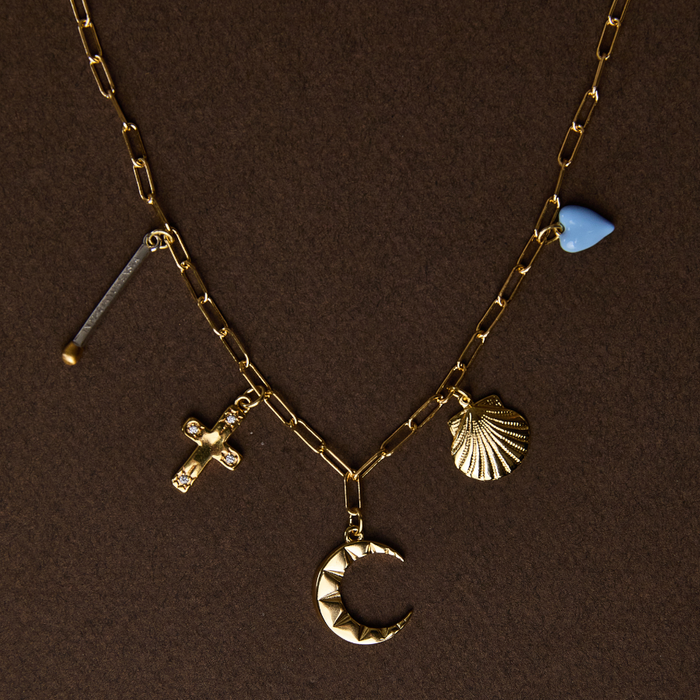 Divine Spark Matchstick Charm, Cosmos Cross Charm on Jane Chain