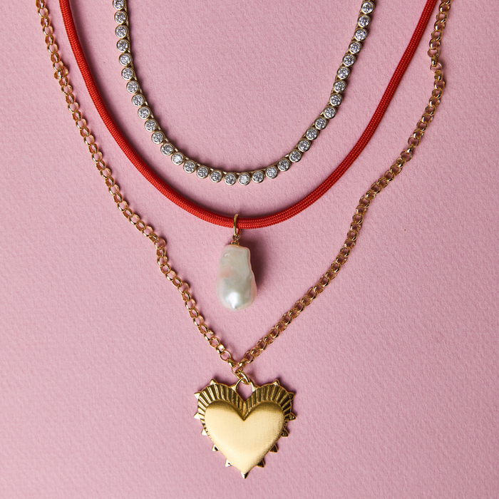 Coral Red Necklace Cord with Baroque Pearl