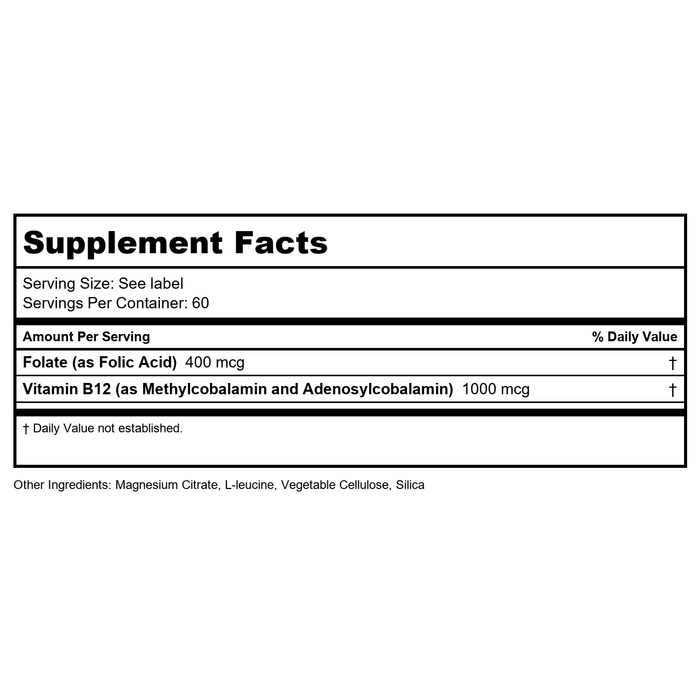 D'Adamo Methyl 12 Plus 60 Vcaps - Supplement Facts panel