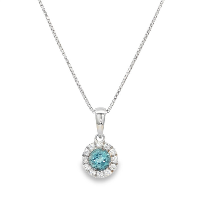 December Birthstone Pendant: Sterling Silver Swiss Blue Topaz Halo Pendant Necklace