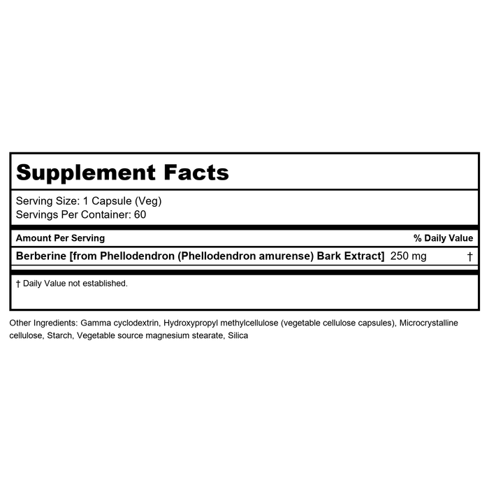 EuroMedica Berberine Ultra Absorb 60 Capsules - Supplement Facts panel