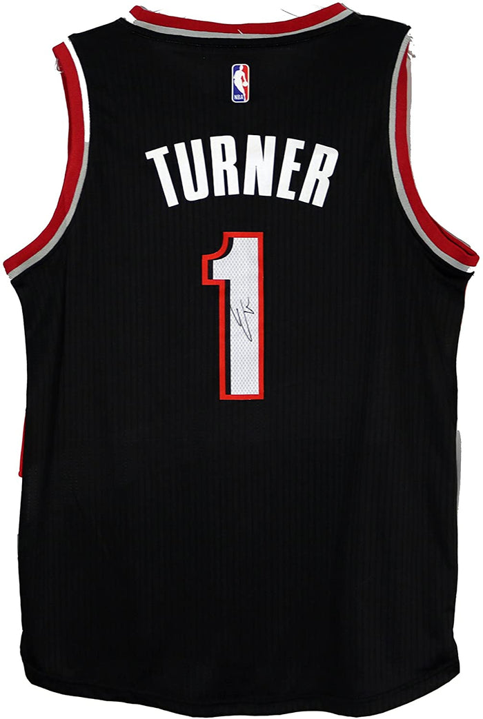 Evan Turner Portland Trail Blazers Signed Autographed Black #1 Jersey JSA COA