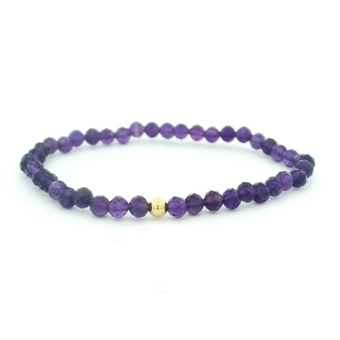 February Birthstone Bracelet: 4Mm Faceted Amethyst Bracelet With Gold Filled Finishing Bead