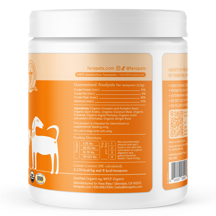 Fera Pets Pumpkin Plus Fiber Support for Dogs and Cats