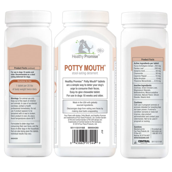 Four Paws Healthy Promise Potty Mouth Tablets - Coprophagia Stool Eating Deterrent for Dogs