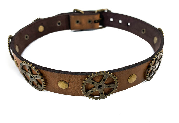 Geared Up Steampunk Gear Leather Choker