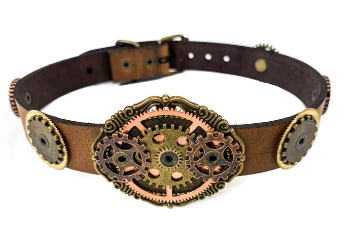 Geared Up Steampunk Gear Leather Choker