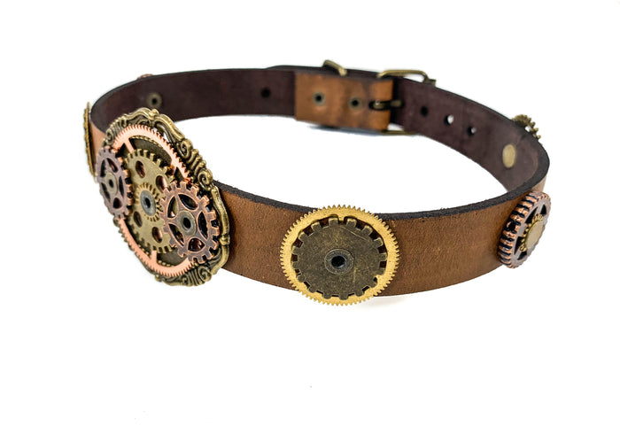 Geared Up Steampunk Gear Leather Choker