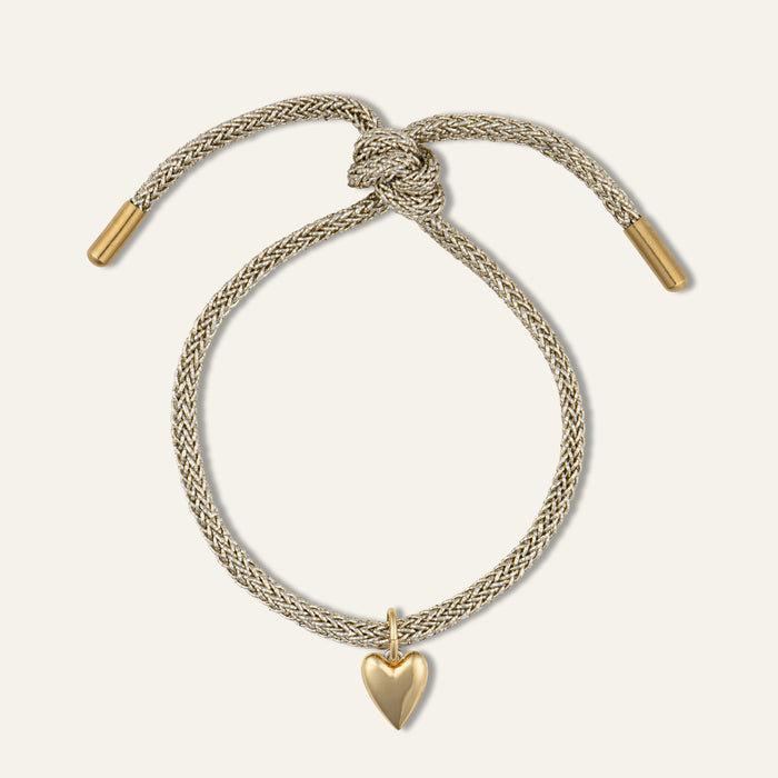 Gold Lurex Bracelet Cord with Gold Heart Charm