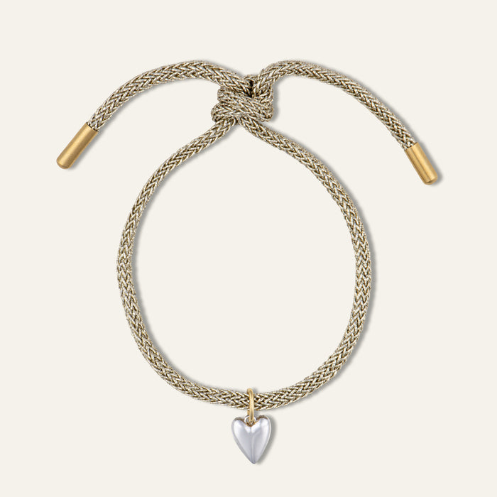 Gold Lurex Bracelet Cord with Silver Heart Charm