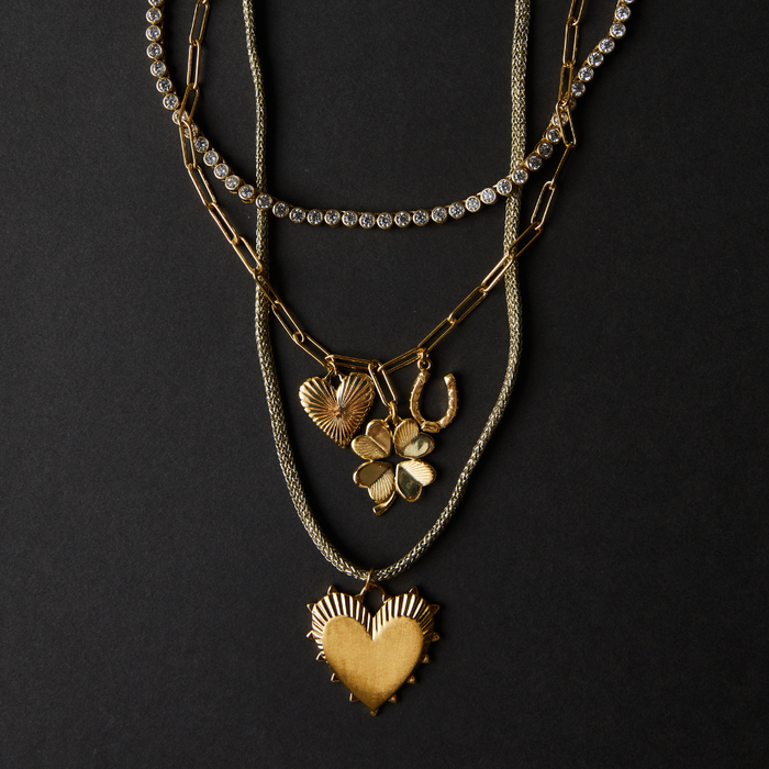 Small Luck and Love Clover Charm with Bezel Tennis Necklace