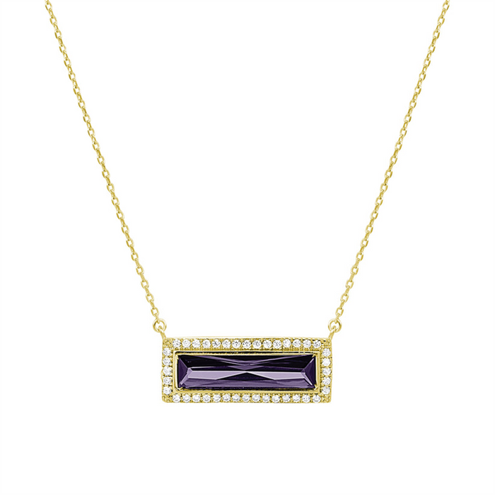Gold Vermeil February Birthstone Simulated Amethyst Bar Pendant