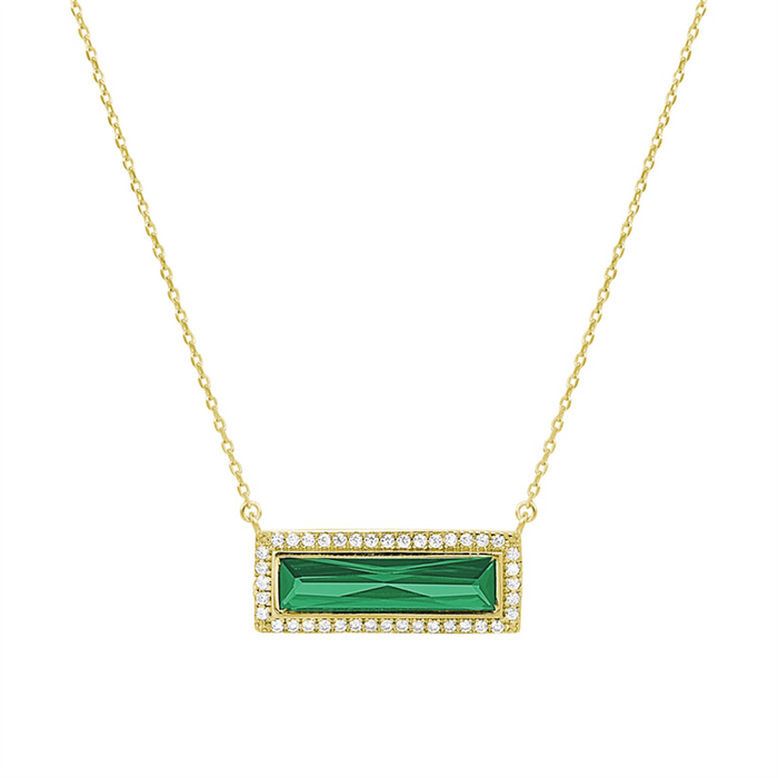 Gold Vermeil May Birthstone Simulated Emerald Bar Pendant