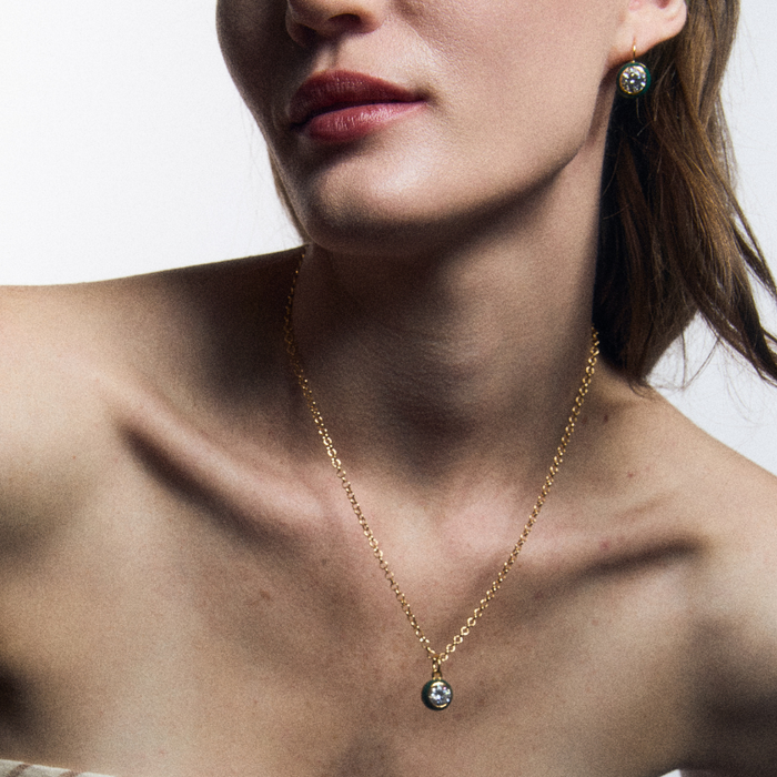 Green Enamel Bezel Charm Necklace