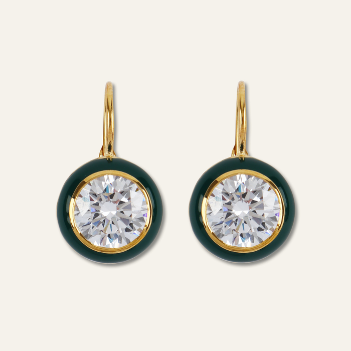 Green Enamel Bezel Drop Earring