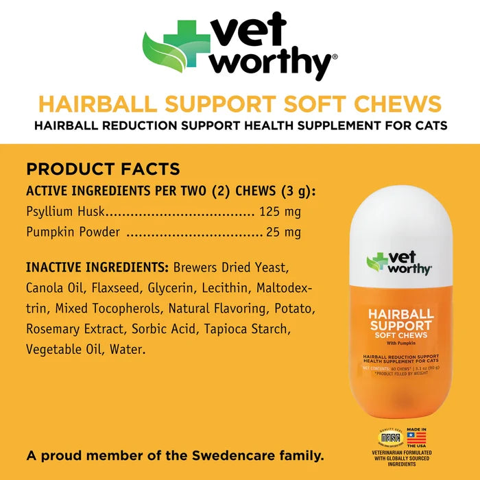 Hairball Support w/ Pumpkin Soft Chews Feline 60 ct