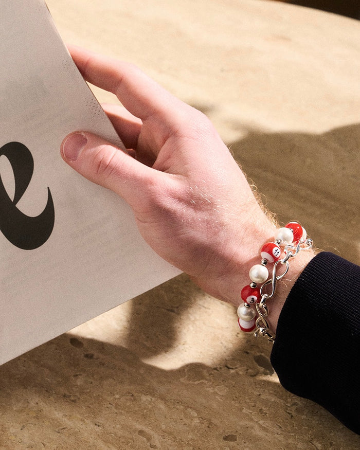 WHYAT Hand-painted Billiards Pearl Bracelet in Red