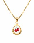 Goldene 925 Silber Kette mit Kirschen Anhänger, süßer Glücksbringer
