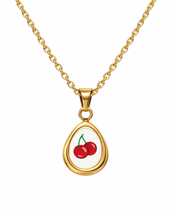 Goldene 925 Silber Kette mit Kirschen Anhänger, süßer Glücksbringer
