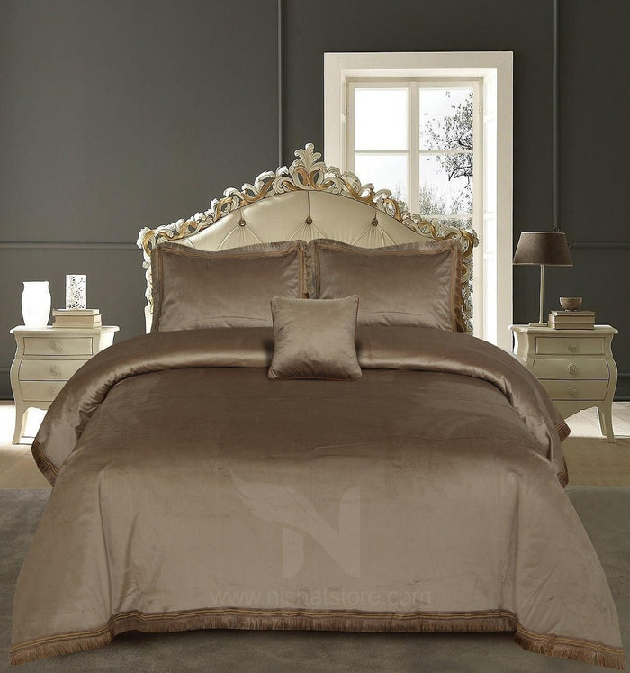 Heavy Velvet & Leather Bed Sheet Set – 4 Pcs Design Code 562 - Nishat Creative Store