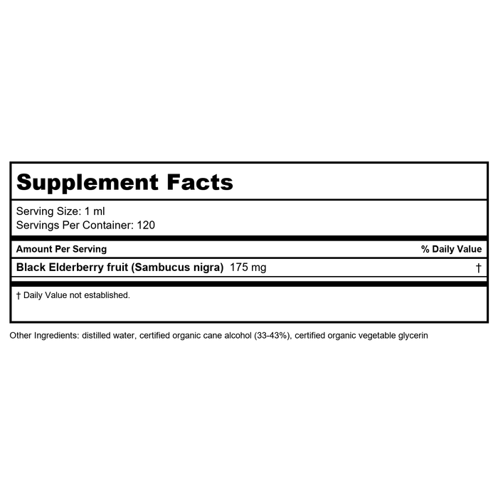 Herb Pharm Black Elderberry 4oz - Supplement Facts panel