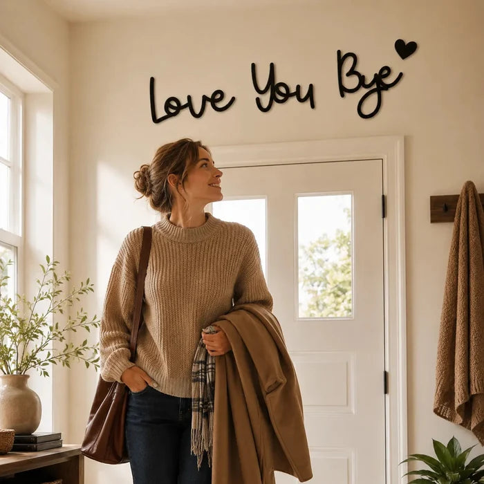 Homely – Love You Bye Wood Wall Script Set with Heart Accent