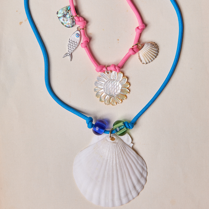 Pink Cluster Shell Necklace & Blue Cluster Shell Necklace