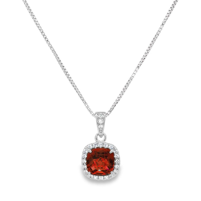 January Birthstone Sterling Silver Garnet Halo Pendant