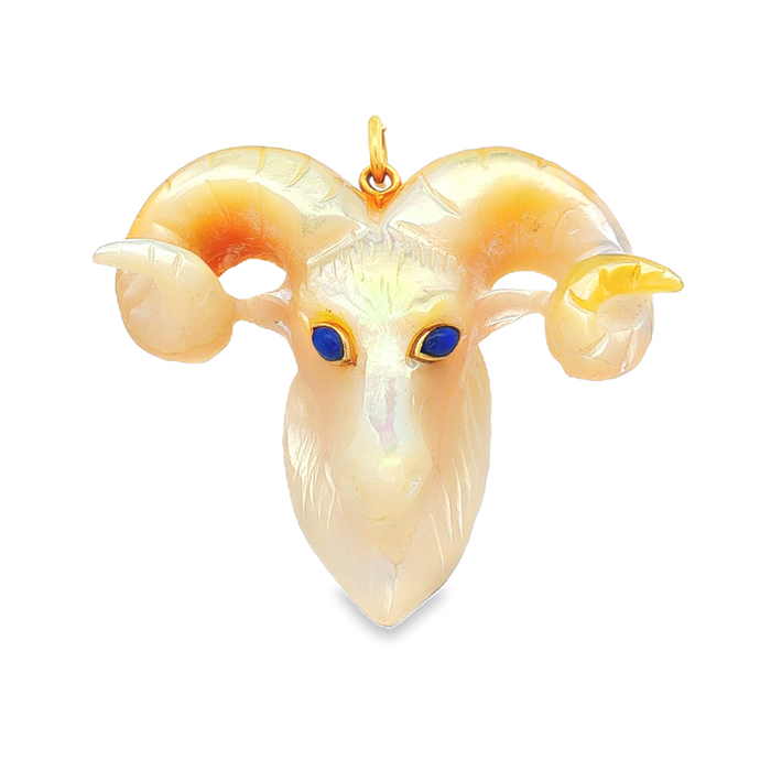 JT ESTATE 14K Yellow Gold Mother Of Pearl Ram Pendant