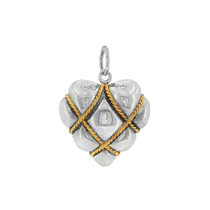 JT ESTATE Sterling Silver And 14K Yellow Gold Plated Puff Heart Pendant
