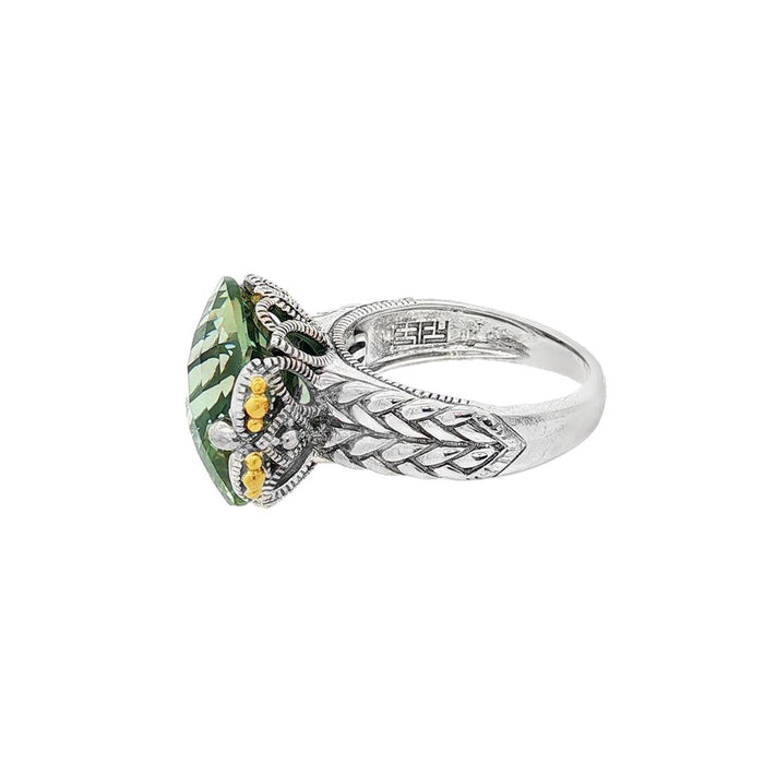 JT ESTATE Sterling Silver And 18K Yellow Gold Overlay Green Quartz Ring