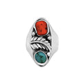 JT ESTATE  Sterling Silver Coral And Turquoise Leaf Ring