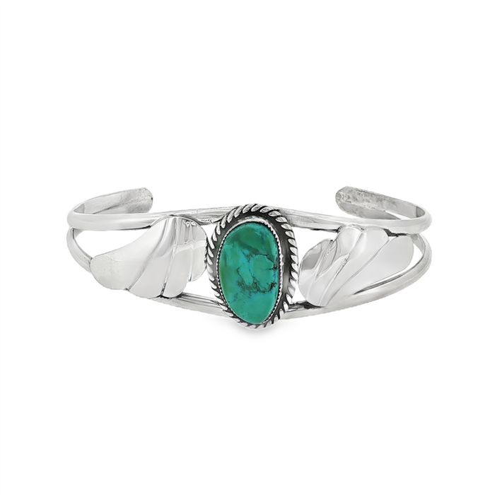 JT ESTATE Sterling Silver Flourished Turquoise Cuff