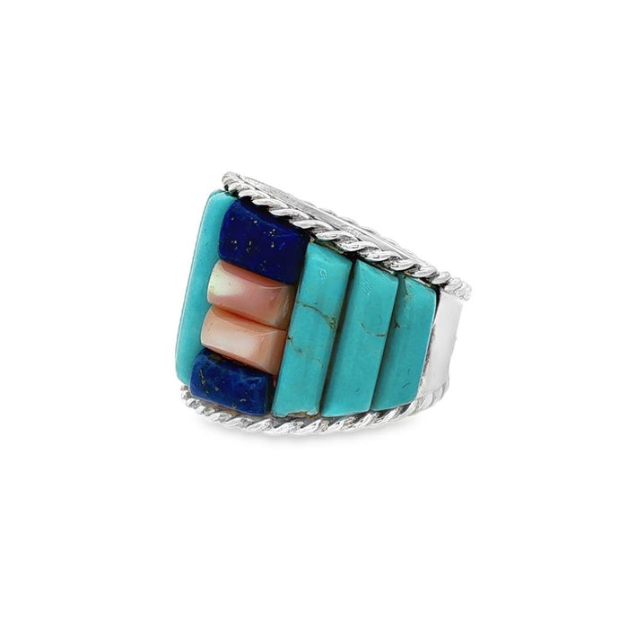 JT ESTATE Sterling Silver Lapis, Pink Mother of Pearl, And Turquoise Ring