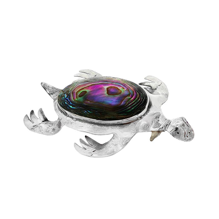 JT ESTATE Sterling Silver Paua Shell Turtle Brooch