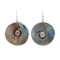 JT ESTATE Sterling Silver Pearls Large Disc Dangle Earrings