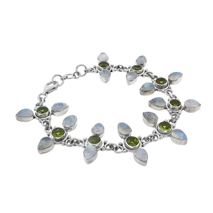 JT ESTATE Sterling Silver Peridot And Moonstone Fancy Link Bracelet